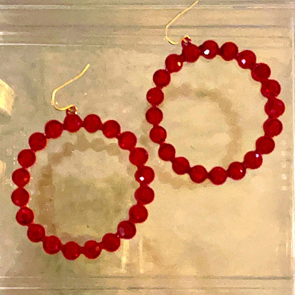 Red Crystal Hoops Dangle large